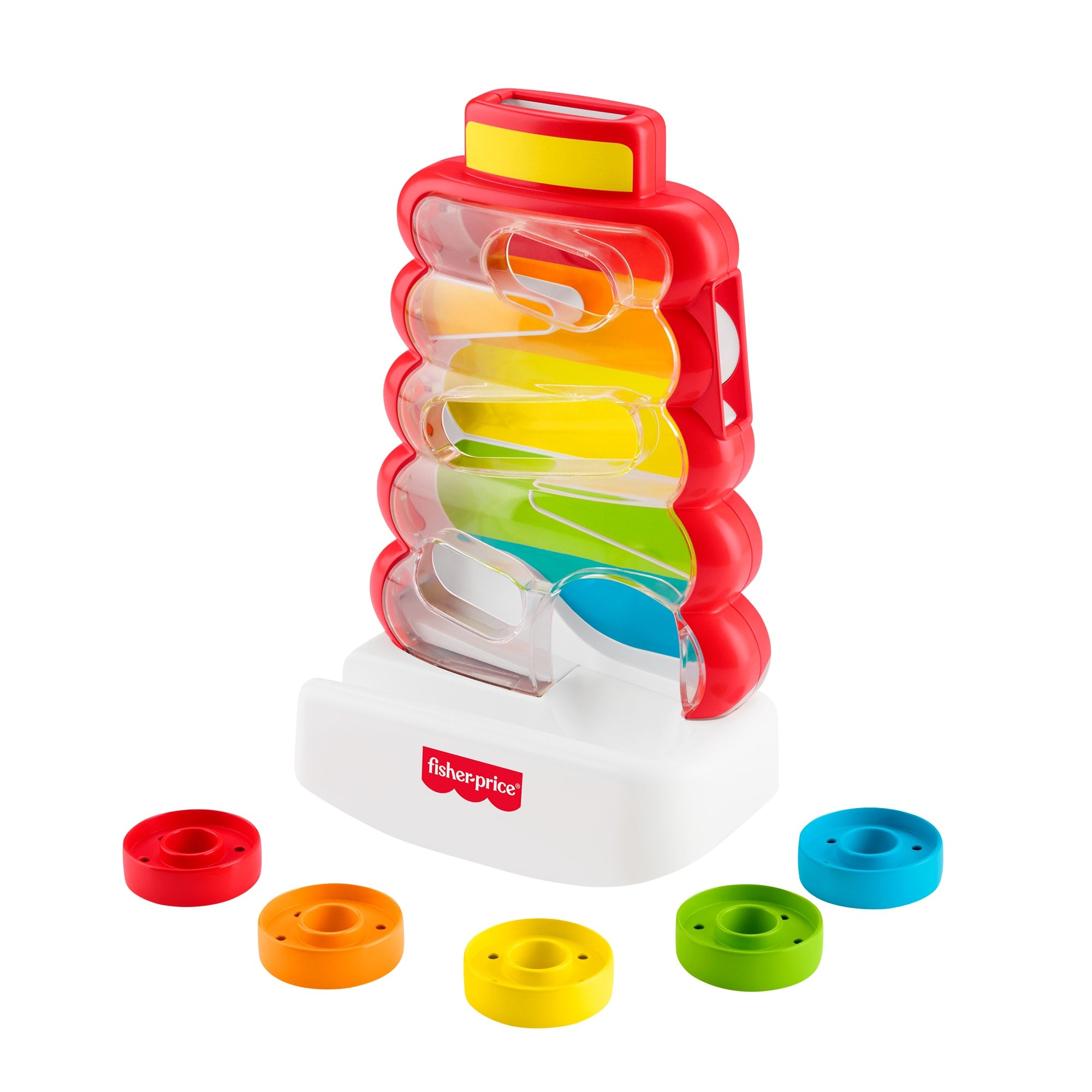 ffdfd0783e243d4f9ae2bb77b129f5474ba209c4 Fisher-Price Drop Through Rock-A-Stack Baby & Toddler Developmental Activity Toy, 5 Coins - Image 1