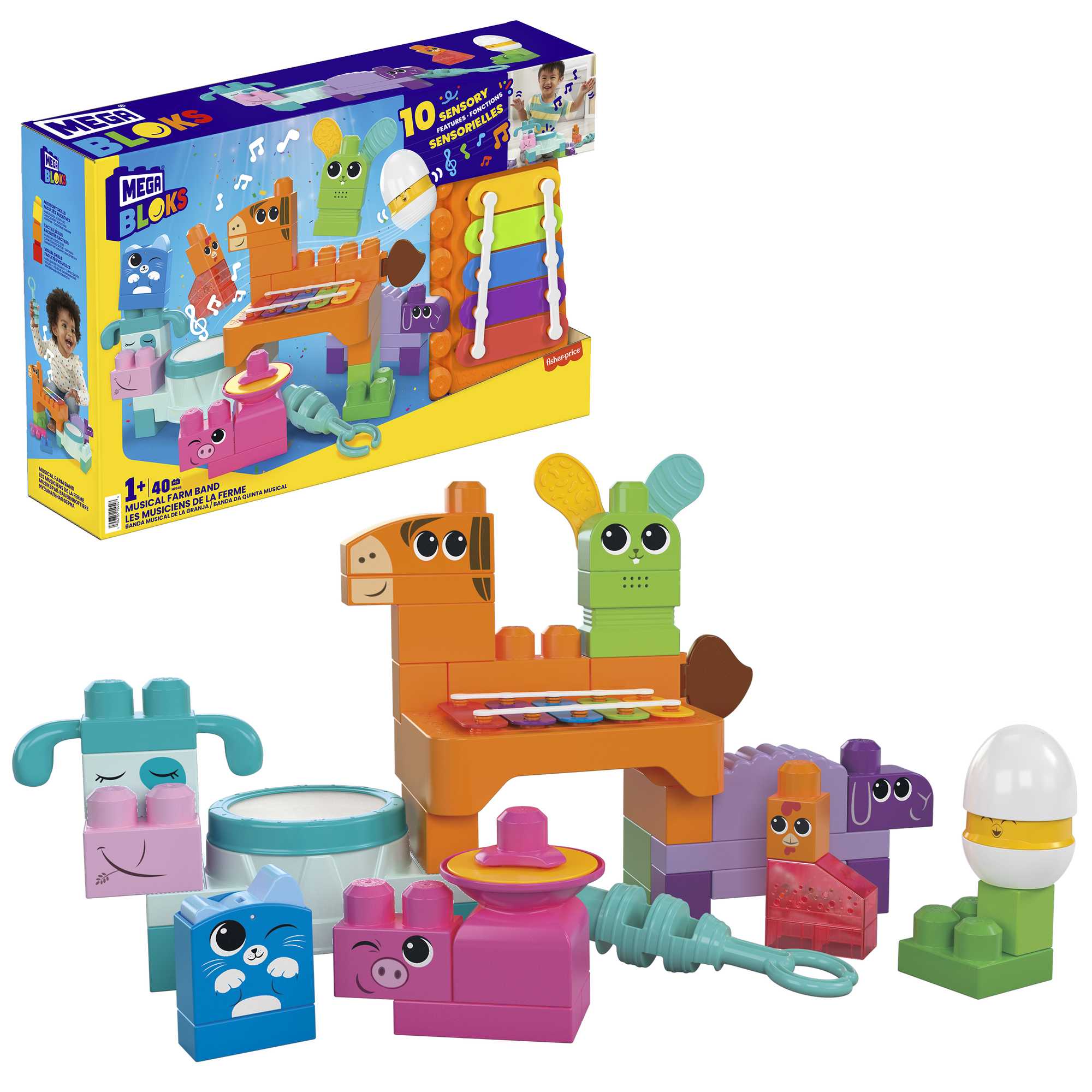 fn8dk38uel3bbsfmsd3u_683ee32b-ab5b-4d8f-9031-212610c9be58 MEGA Bloks Fisher Price Musical Farm Band Sensory Block Toy (45 Pieces) For Toddler - Image 1