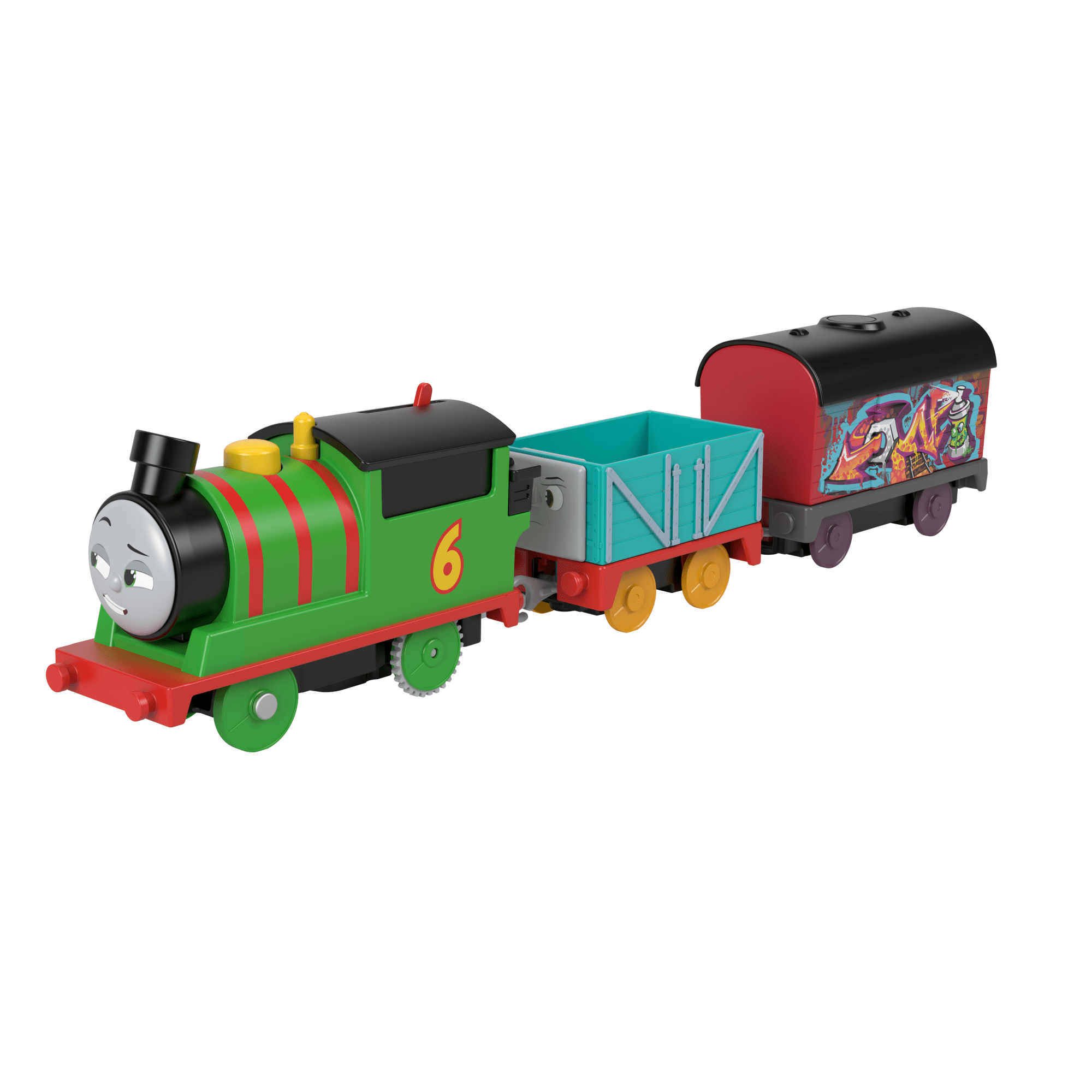 hjnhndjzbqsjb5llcmfd_e161ce70-3c01-482b-911b-bb453ef42d5c Thomas & Friends Graffiti Percy Motorized Toy Train Engine With Cargo Cars For Preschool Kids - Image 1