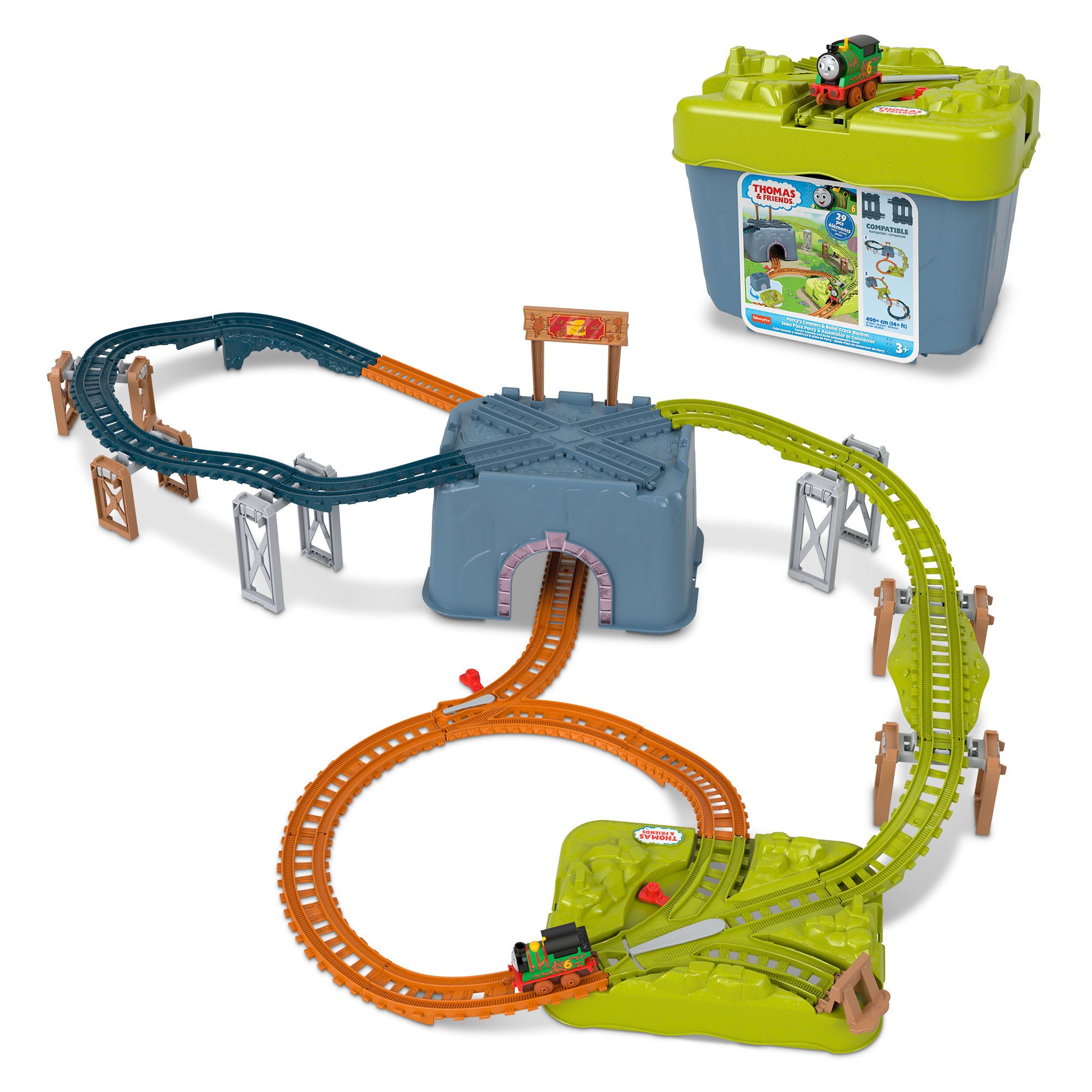 ikzyrzxzc1qkaeftiejs_7e163d23-9614-44e4-80d6-6fba927d0882.jpg Thomas & Friends Toy Train Set, Percy’S Connect & Build Track Bucket, Preschool Toy - Image 1