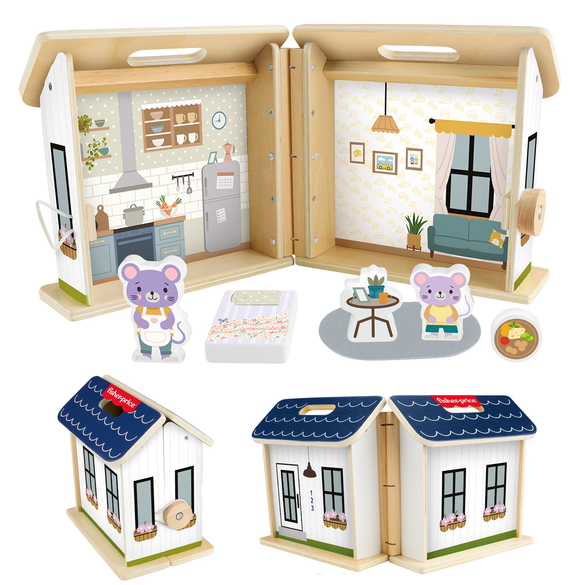 ohzt1w0pw7dozr8dqucx Fisher-Price Wooden On-The-Go Play House Dollhouse With 6 Play Pieces For Preschool Kids - Image 1