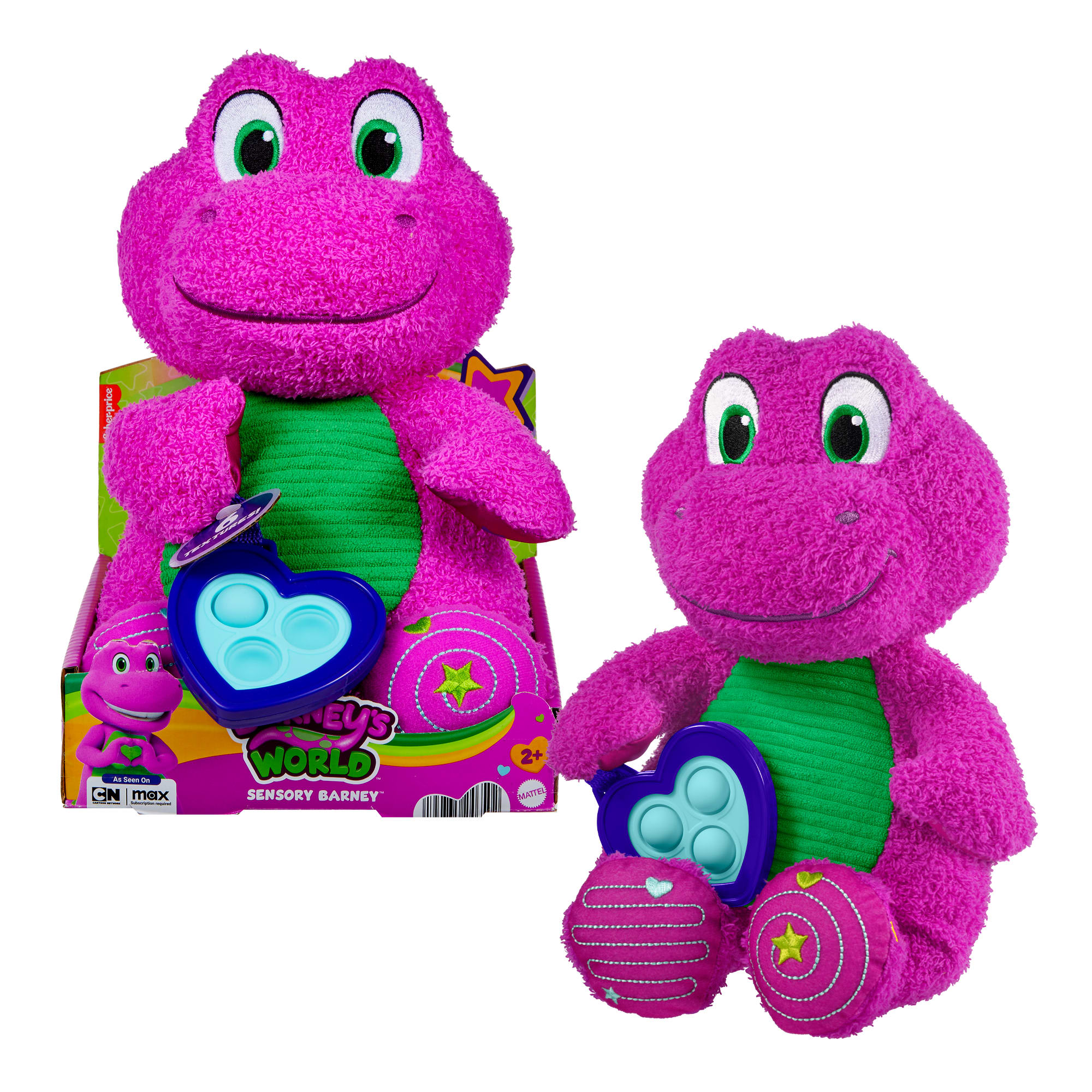vcvug6ayouafqufqraow Fisher-Price Barney's World Sensory Barney Plush Toy With Fidget Activity For Toddlers - Image 1