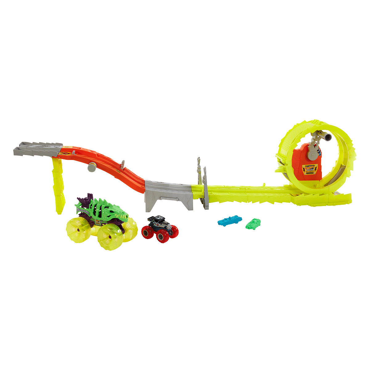 x_0000_HXT05_W_24_317.png Hot Wheels Monster Trucks Power Smashers Charge & Chase Challenge Track Set - Image 1
