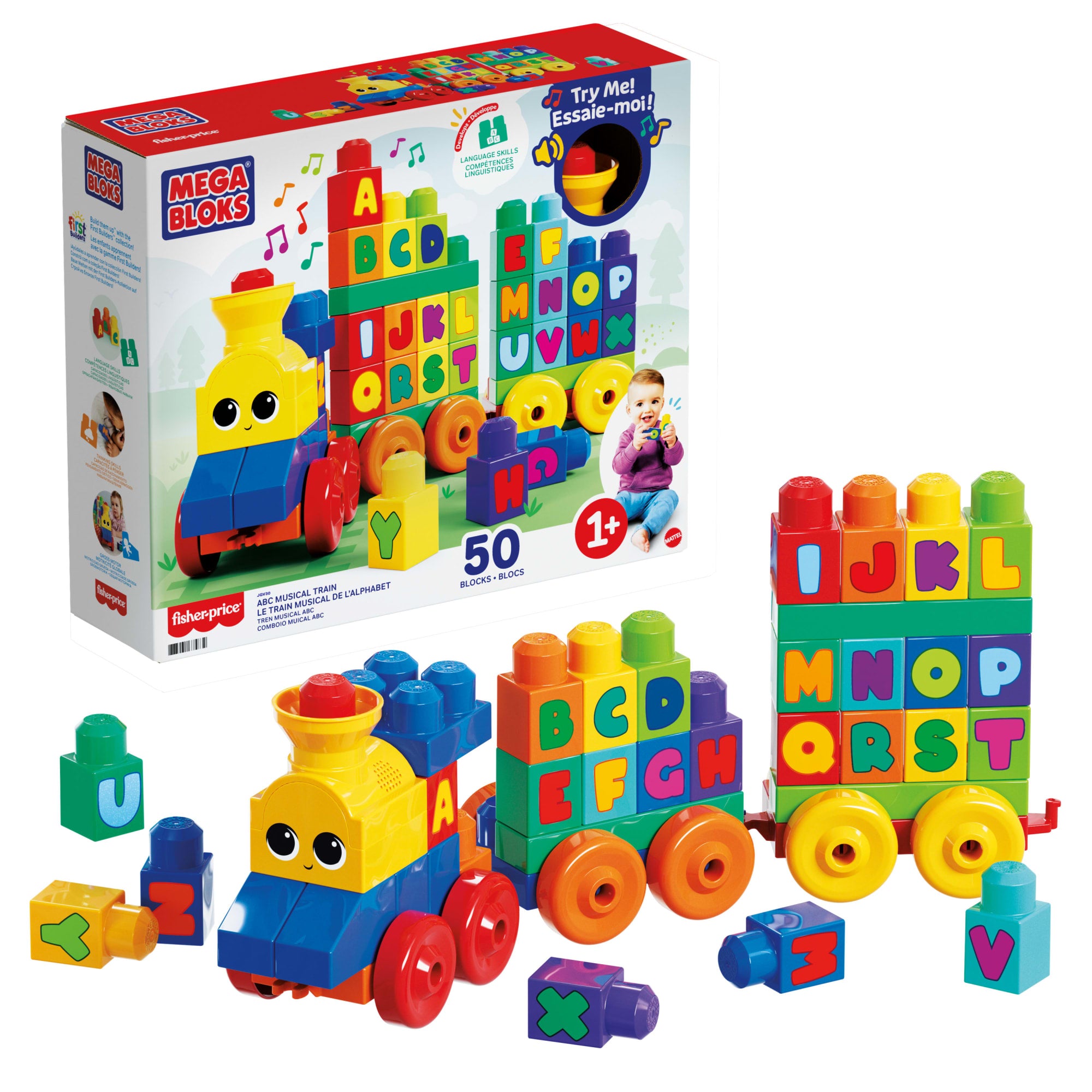 xozftx3kg7njmaemfh8n MEGA BLOKS First Builders ABC Musical Train Toy Building Blocks With Music (50 Pieces) For Toddler - Image 1