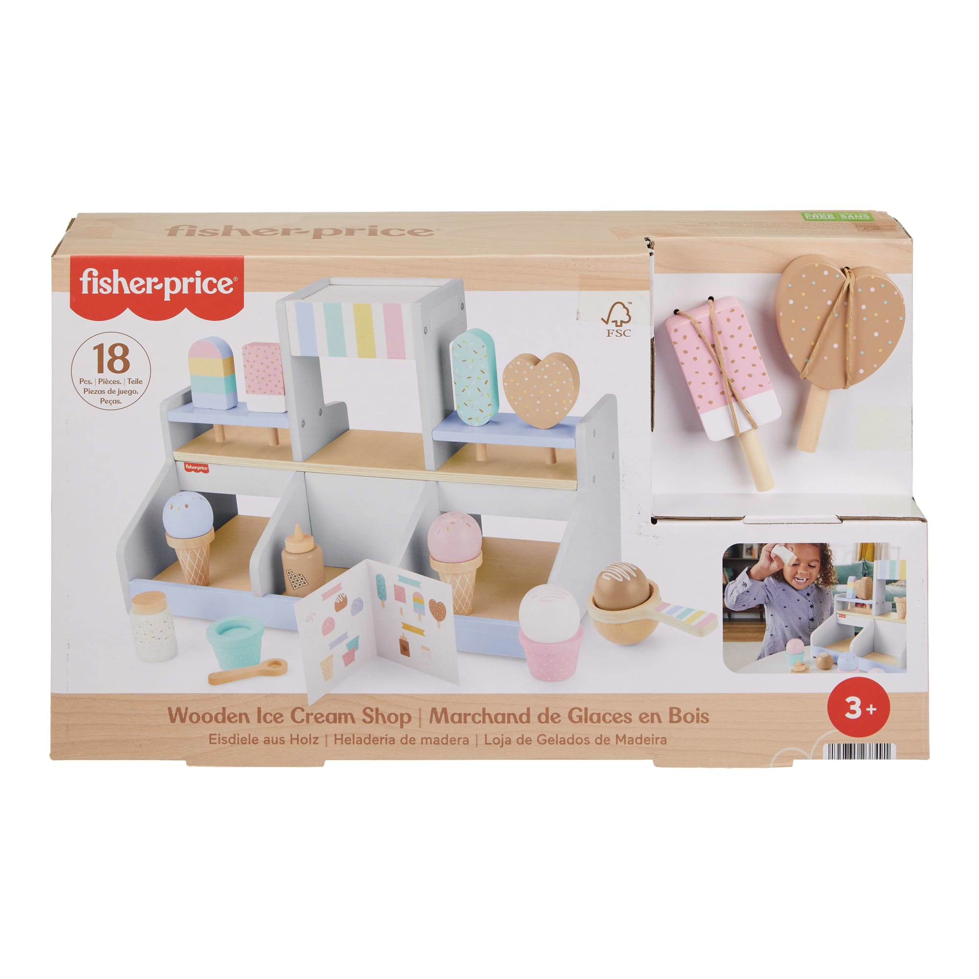 yoiwtaofakyboydvzqrl Fisher-Price Wooden Ice Cream Shop Set For Preschool Pretend Play, 18 Wood Pieces - Image 1