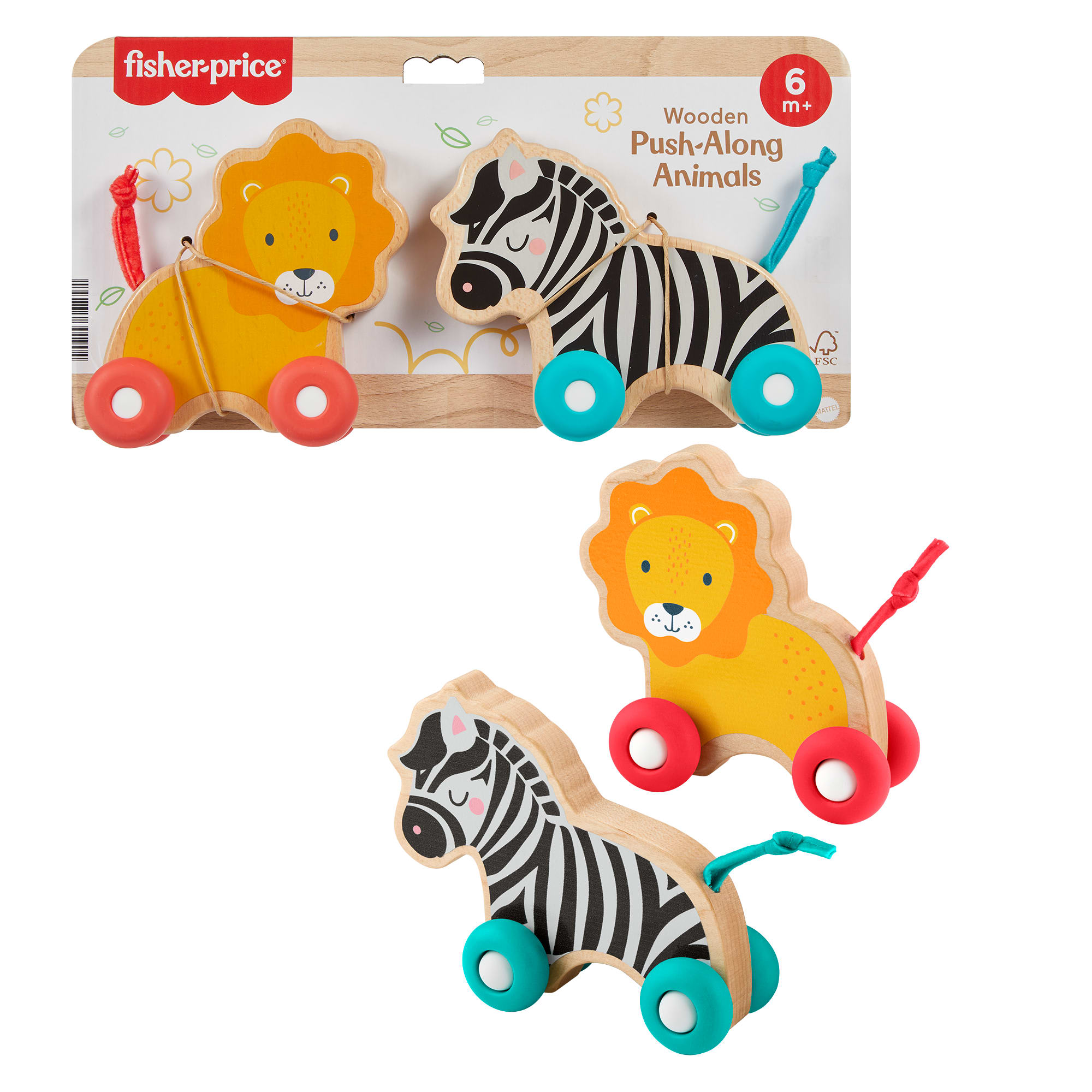 zhiwl935smxi3k5websn_291734e3-e5d5-4464-8f8c-652aba544b46 Fisher-Price Wooden Push Along Animals, Lion & Zebra Toy Vehicles For Baby Crawling Play - Image 1