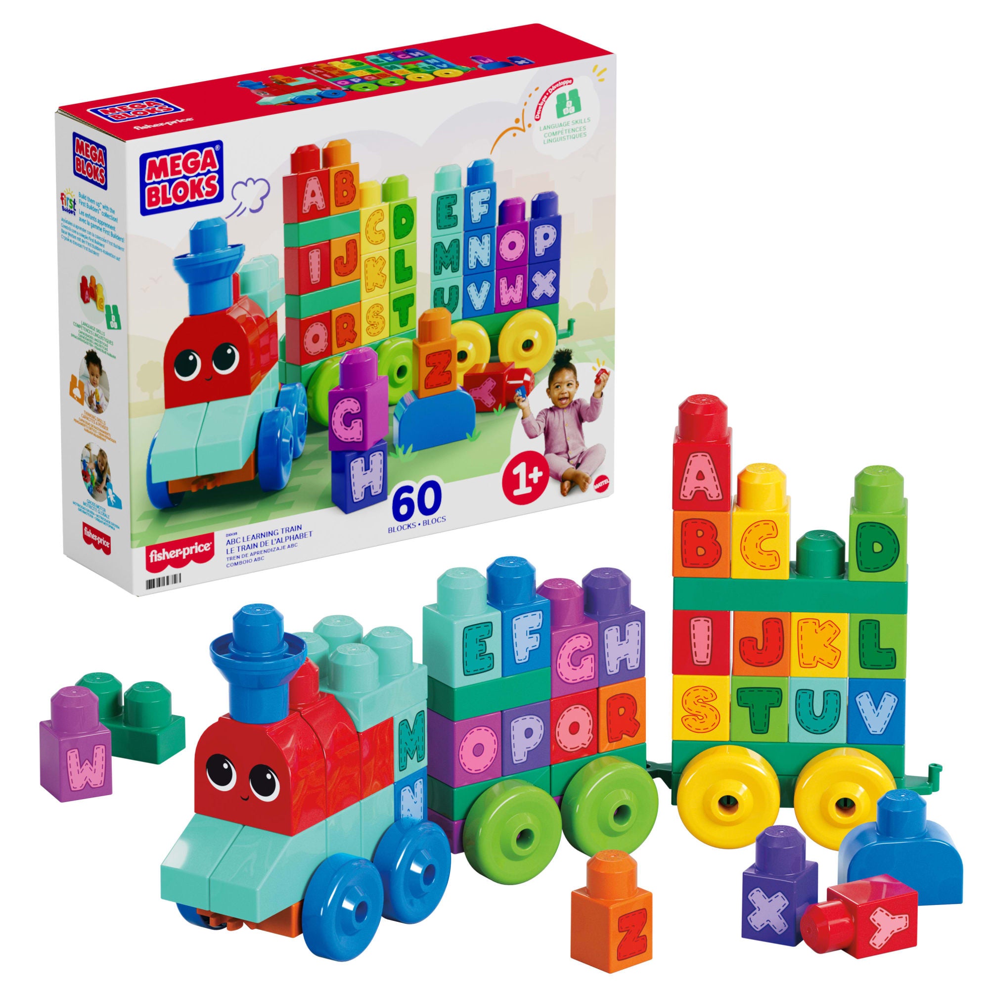 zxyswirjut6szp4tz9uq MEGA Bloks ABC Learning Train Fisher Price Building Toy Blocks (60 Pieces) For Toddler - Image 1